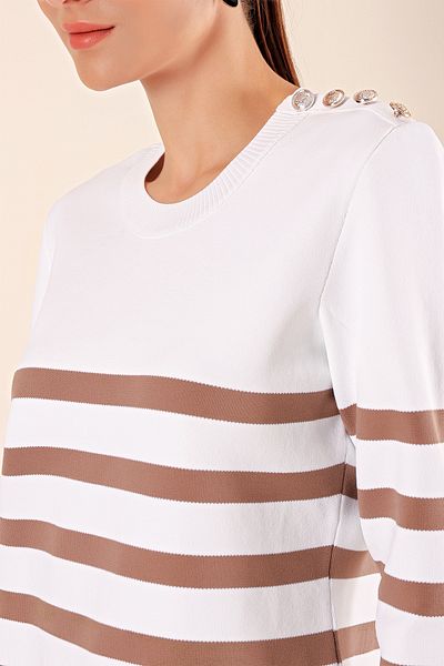 Merterium Women's Buttoned Striped Sweater C. Mink 1220