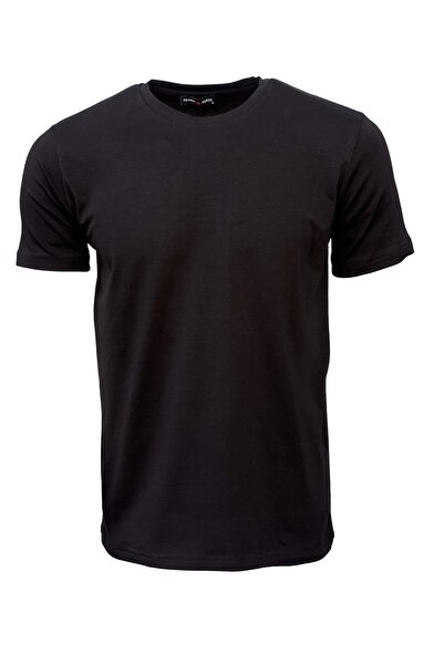 FRANCO RENZO Tricou negru pentru bărbați, cu croiala normală, cu decolteu, cu...