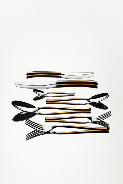 Nehir Elegance Gold Satin 84 Piece Boxed Cutlery Set for 12 People