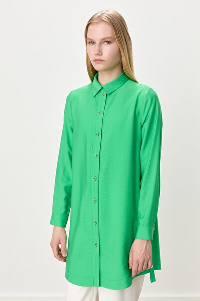 Nihan Metal Accessory Detailed Tencel Blend Tunic Green