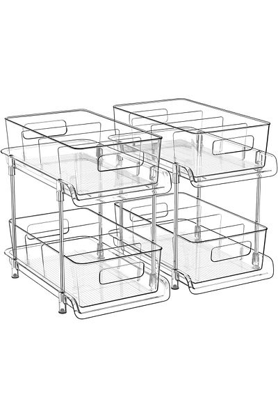 COOYA 2-Tier Bathroom Organizer,with Dividers,Clear Under Sink and Pull-Out Cabinet Organizer for Home