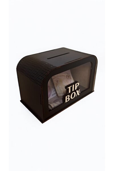 UNT Şeffaf Ön Camlı Lazer Kesim Bahşiş Kutusu (MDF – Dekoratif) - Ahşap Tip Box SİYAH