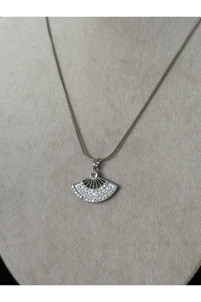 youngsem Fan Necklace Zircon Stone Enamel Steel Necklace