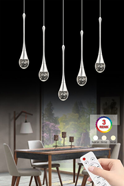 İstanbul Avize İstanbul Avize Mercure Yemek Masası 5'lı Gümüş Ledli Kumandalı...