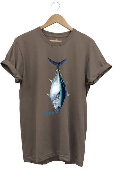 WİDİ Fishing Fishing Tuna Fish Design Printed 100% Cotton Regular Fit Unisex T-Shirt