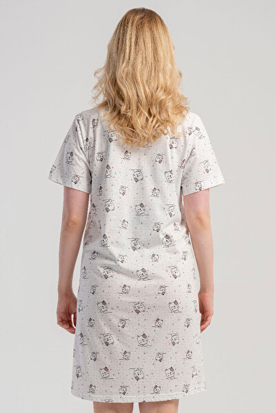 VİENETTA Cotton Women's Zippered Short Sleeve Maternity Nightgown, 506019