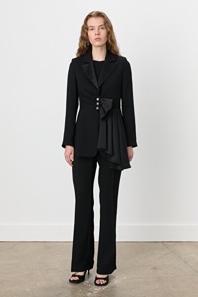 Nihan Volanlı Pantolon Ceket Takım Siyah