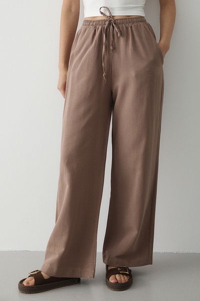 Laluvia Milky Brown Elastic Waist Wide Leg Trousers