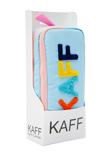 KAFF 01108 Blue Color Pink Zipper Waterproof Fabric Double Compartment Pen Holder Pencil Case