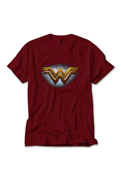 Megstill Tricou colorat cu logo auriu Wonder Woman, culoare roșie, mărimea 4XL