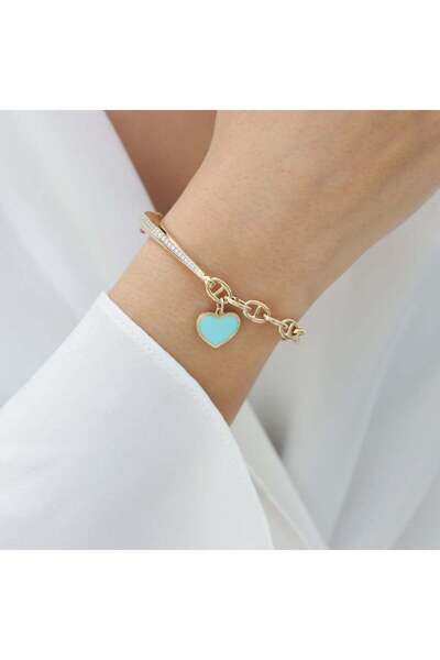 CETAŞ Taşlı Kalpli Tasarım 14 Ayar Altın Bileklik