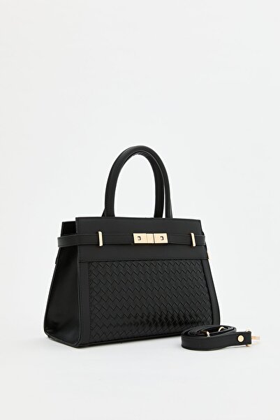 Nihan Metal Aksesuarlı Örgülü Çanta Siyah