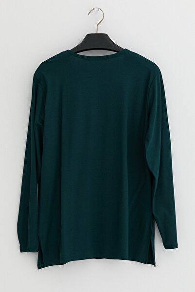 Nihan Büyük Beden Penye Bluz Petrol