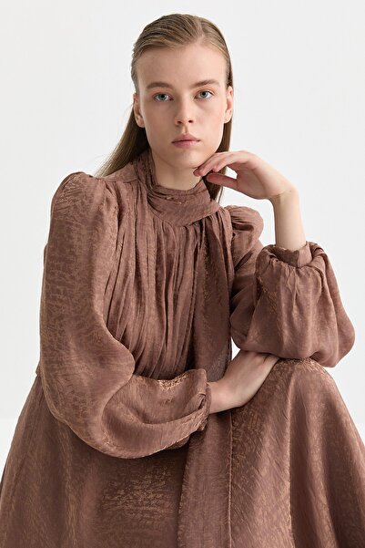 Nihan Yaka Detaylı Jakar Abiye Mocha