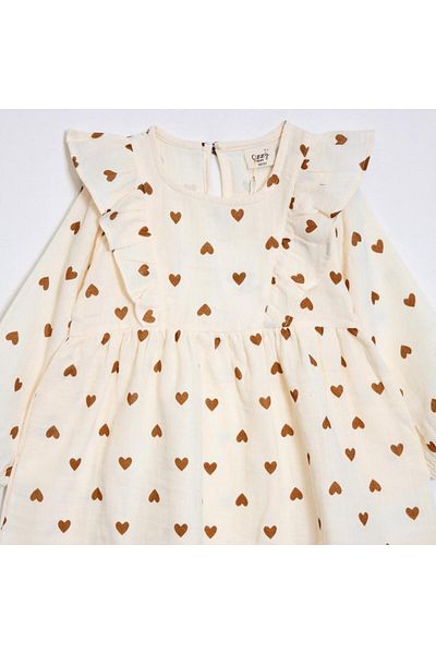 OZZY KİDS Girl's Heart Patterned Muslin Fabric Dress