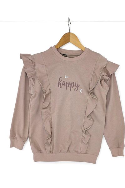 Ege Bebek Girl's Be Happy Printed 6-14 Years Old Ruffle Detailed Seasonal 2 Thread Unshaded Tracksuit Set