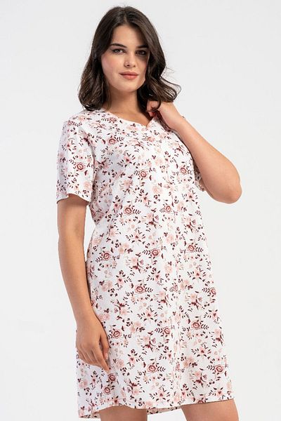 VİENETTA Cotton Women's Plus Size Buttoned Short Sleeve Crosette Nightdress, 503151