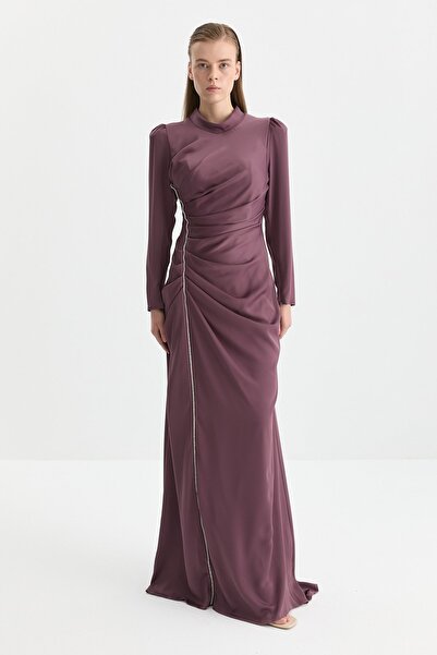 Nihan Drapeli Şık Elbise Berry