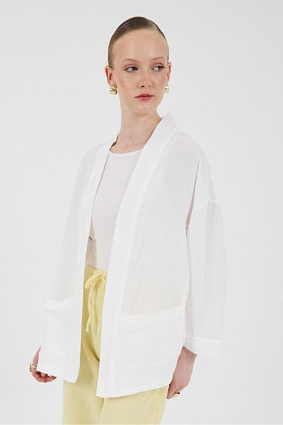 Rays White 100% Cotton Pocket Muslin Kimono 8065A