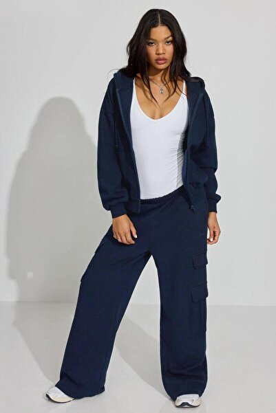 Seeh Lacivert Fermuarlı Kadın Sweatshirt SH263