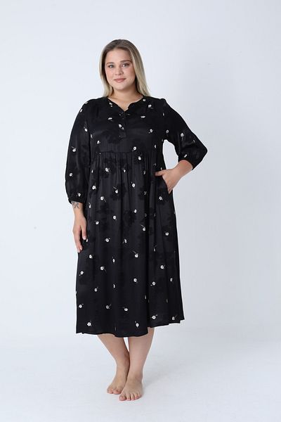 Juliet Deluxe Women's Plus Size Jacquard Satin Cotton Viscose Fabric Patterned Dress 35066