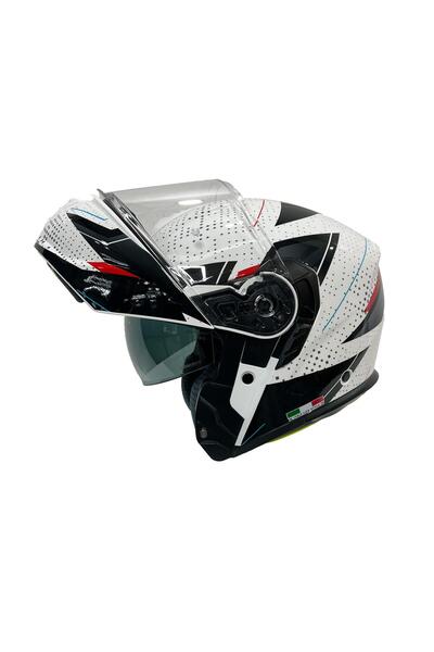 Sway Xbyc 917 Fusıon Full Face Çene Açılır Motosiklet Kaskı L Beden White Black