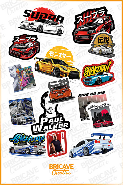 Bricave Yarış Arabası Supra PVC Sticker Seti 2 Sayfa Laptop Telefon Journal M...