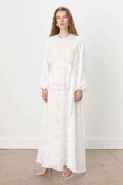 Nihan Dantel Bluzlu Etekli Takım Ekru