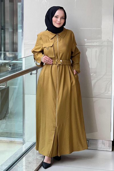 Nuss Zippered Dress with Pocket Detail and Belted Waist