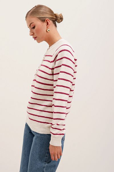 Merterium Women's Buttoned Knitwear Sweater C.Fuchsia 1228