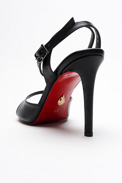 Ayakkabı Ateşi Women's Thin Band Back Helmet Heeled Shoes Livora Black Skin