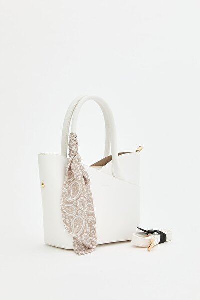 Nihan Fularlı El Çantası Beyaz