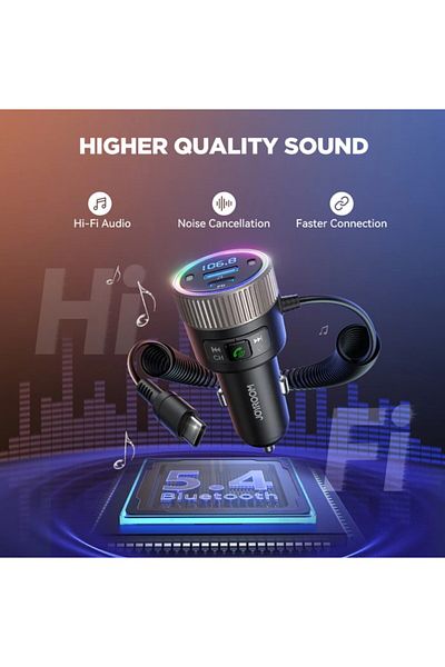 REDz Accessories Joyroom JR-CCB02 Car Modulator, 60W, Bluetooth 5.3, USB-C PD + USB-A QC 3.0 Fast Charging