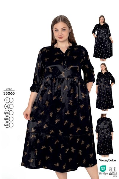 Juliet Deluxe Women's Plus Size Jacquard Satin Cotton Viscose Fabric Patterned Dress 35065