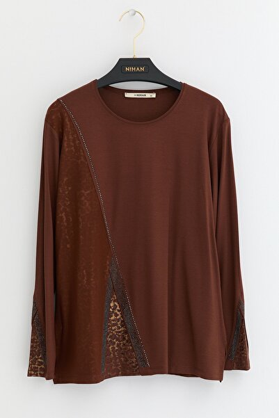 Nihan Büyük Beden Penye Bluz Kahve