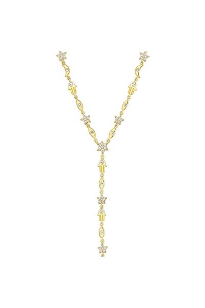 neslyaccessories Fatma Mother's Hand Steel Y Necklace Silver
