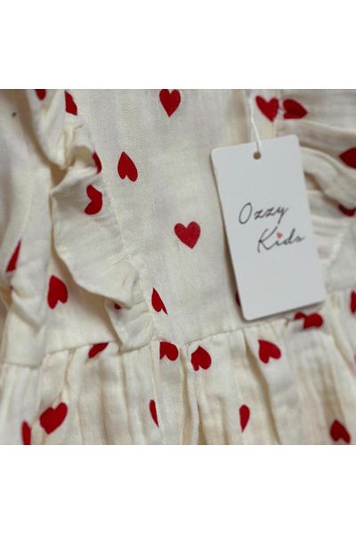 OZZY KİDS Girl's Heart Patterned Muslin Fabric Dress