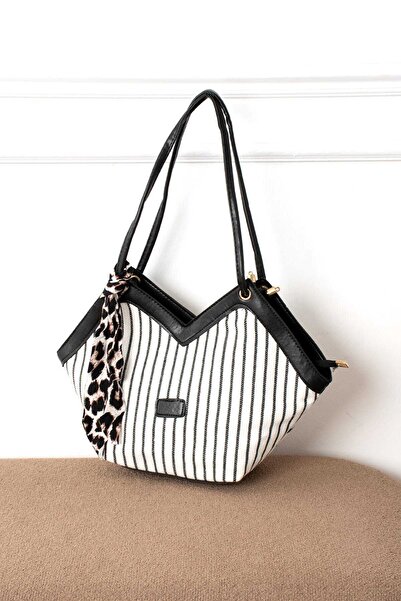 Zealous Geantă de umăr cu fermoar din paie pentru femei, cu detaliu de eșarfă leopard