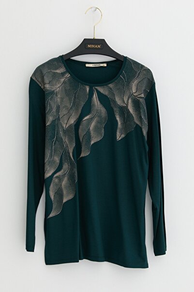 Nihan Büyük Beden Penye Bluz Petrol