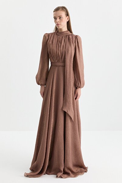 Nihan Yaka Detaylı Jakar Abiye Mocha