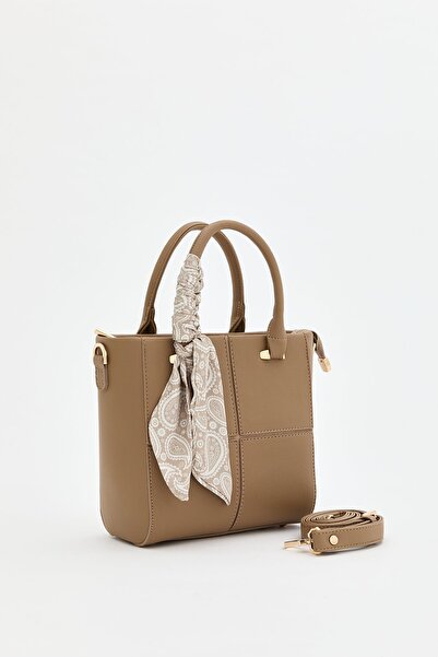 Nihan Fular Aksesuarlı Tote Çanta Vizon