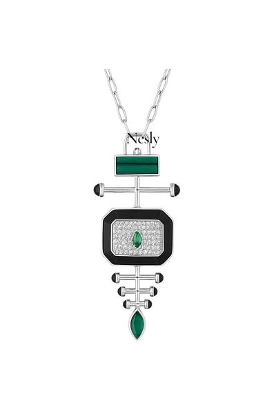 neslyaccessories Green Stone Steel Necklace