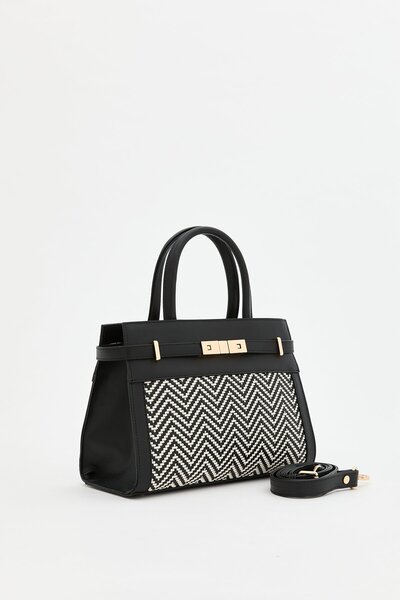 Nihan Metal Aksesuarlı Örgülü Çanta Siyah