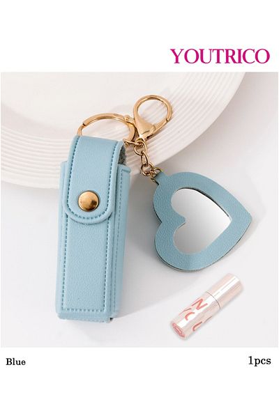 Youtrico Lipstick Case Holder Keychain with Heart Shape Mirror,Bag Charm