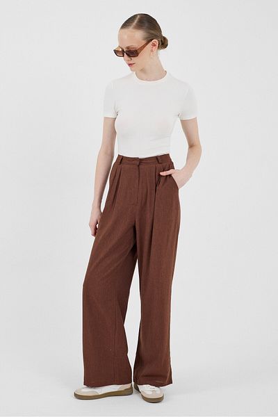 Rays Brown Pleat Detailed Wide Leg/Palazzo Pants 4757A