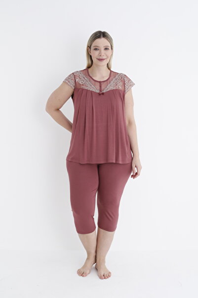 Cotpark Women's Plus Size Viscose Elastane Fabric Short Sleeve Capri Suit 14533