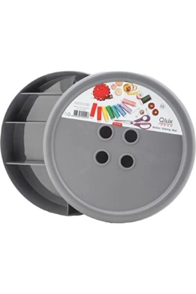 balım hobi evi Cutie de cusut cu capac cu 5 compartimente cu design cu nasturi, cu diametrul de 23,5 cm