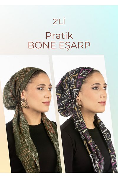safura 2 Pack Practical Bonnet Scarf - Geometric Patterns
