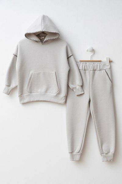 Minipodyum Kangaroo Pocket Hooded Girl's Bottom Top Tracksuit Set