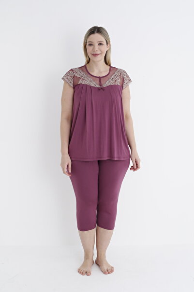 Cotpark Women's Plus Size Viscose Elastane Fabric Short Sleeve Capri Suit 14533